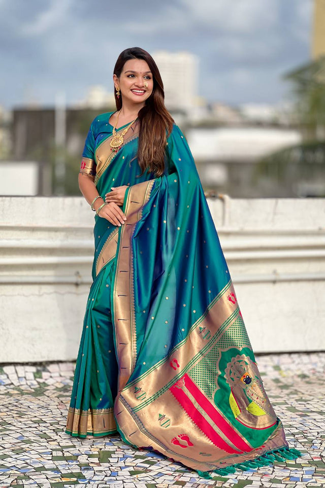 Blue Paithani Woven Silk Saree