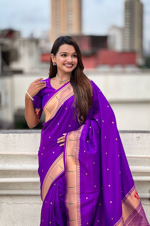 Violet Paithani Woven Silk Saree