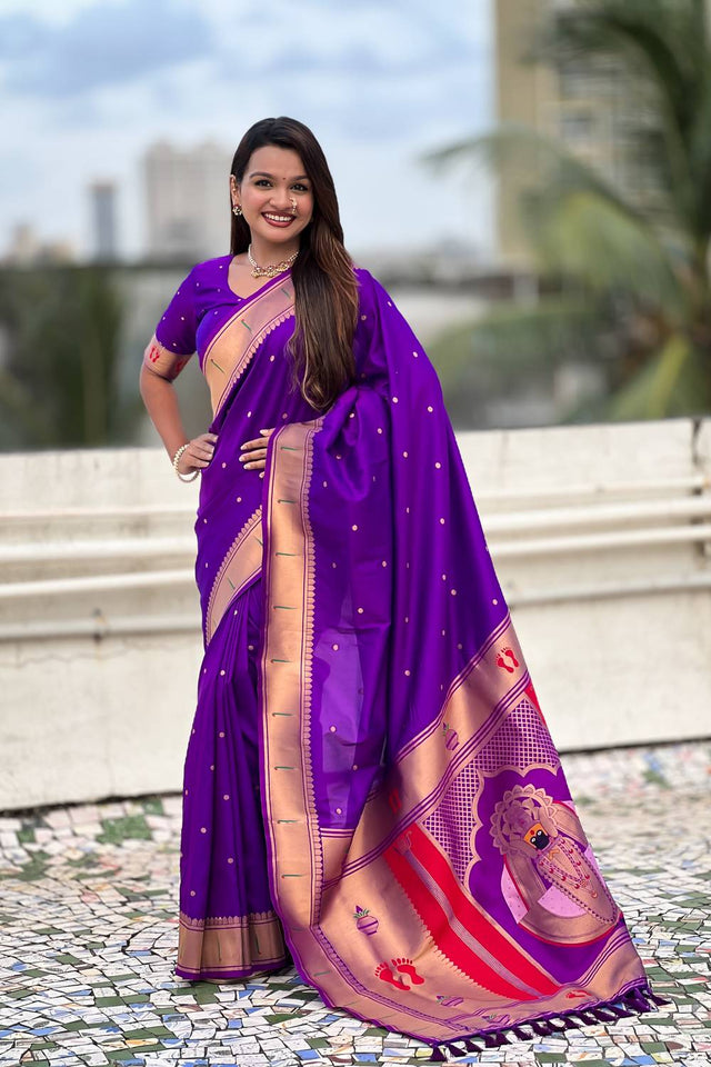 Violet Paithani Woven Silk Saree