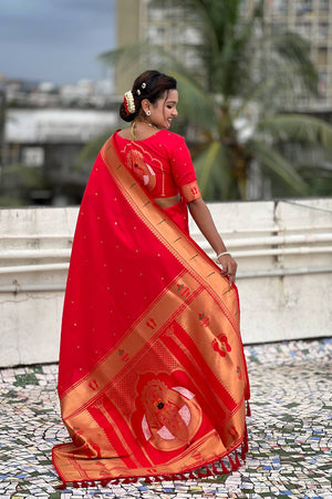 Red Paithani Woven Silk Saree