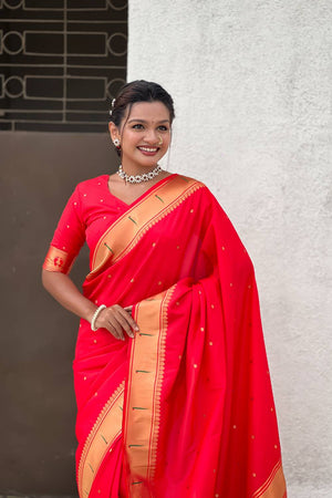 Red Paithani Woven Silk Saree