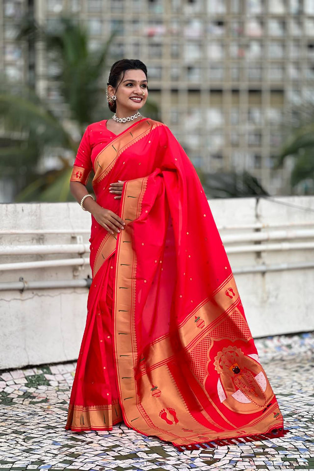 Red Paithani Woven Silk Saree