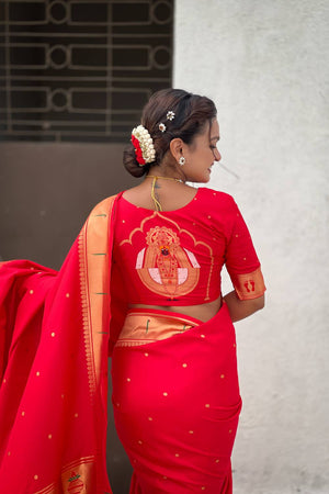 Red Paithani Woven Silk Saree