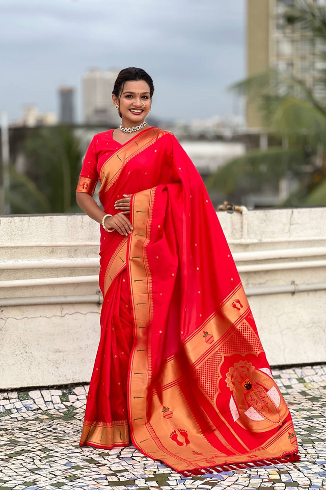 Red Paithani Woven Silk Saree