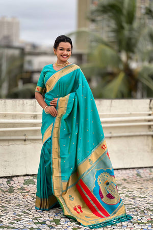Sea Green Paithani Woven Silk Saree