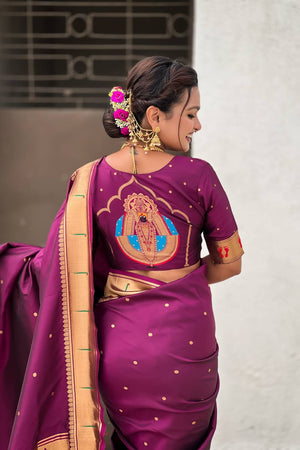 Wine Paithani Woven Silk Saree