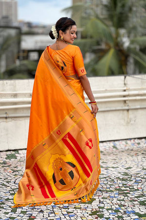 Yellow Paithani Woven Silk Saree