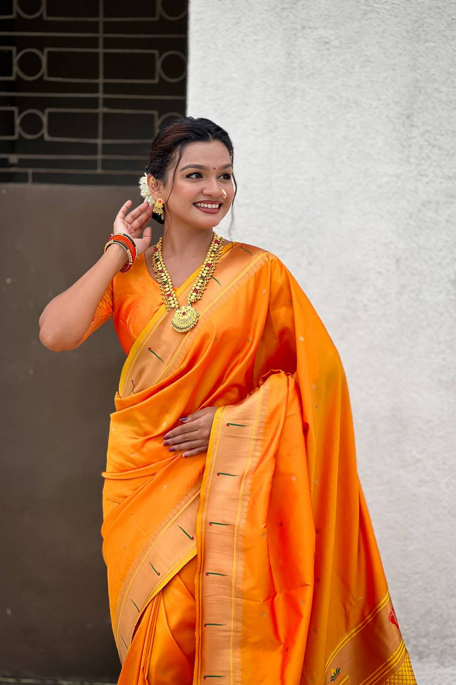 Yellow Paithani Woven Silk Saree