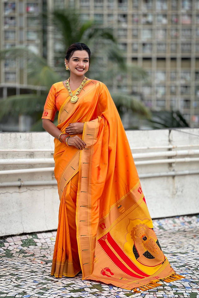 Yellow Paithani Woven Silk Saree