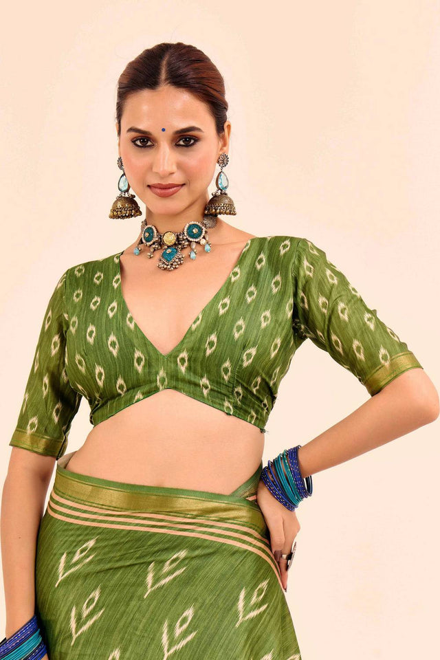 Green Digital Printed Silk Saree