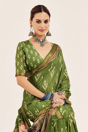 Green Digital Printed Silk Saree