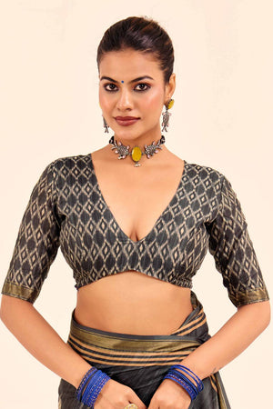 Grey Digital Printed Silk Saree