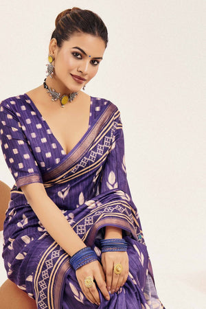 Violet Digital Printed Silk Saree