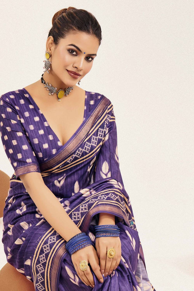 Violet Digital Printed Silk Saree