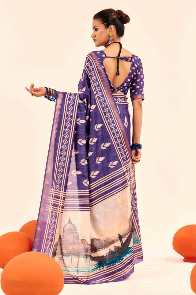 Violet Digital Printed Silk Saree