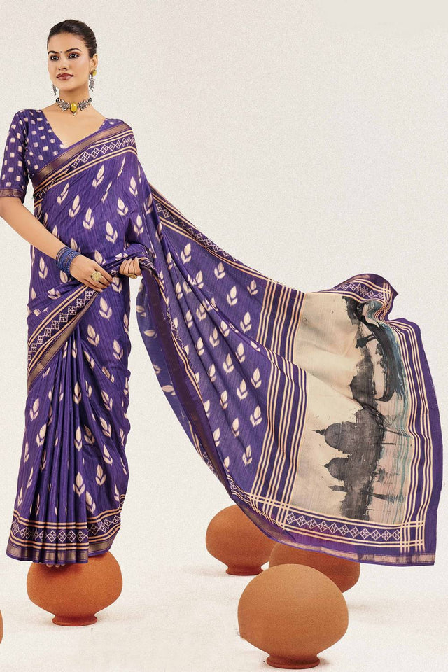 Violet Digital Printed Silk Saree