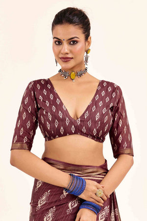 Brown Digital Printed Silk Saree