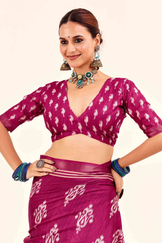 Pink Digital Printed Silk Saree