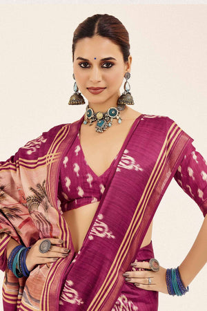 Pink Digital Printed Silk Saree