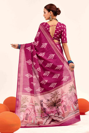 Pink Digital Printed Silk Saree