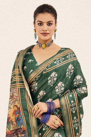 Green Digital Printed Silk Saree