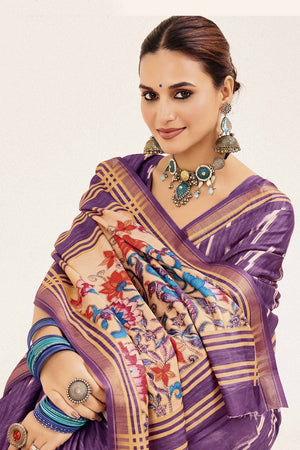 Lavender Digital Printed Silk Saree