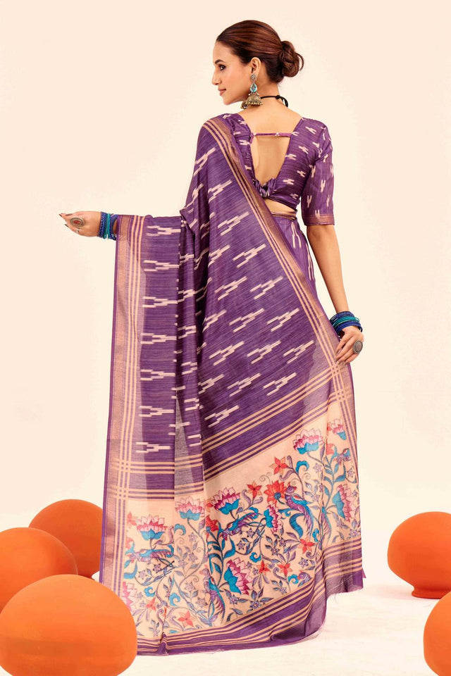 Lavender Digital Printed Silk Saree