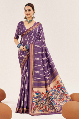 Lavender Digital Printed Silk Saree
