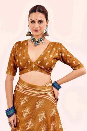 Mustard Digital Printed Silk Saree