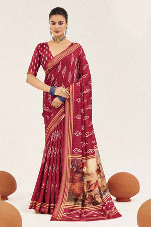 Magenta Digital Printed Silk Saree