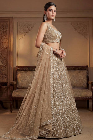 Gold Sequin with Embroidered Net Lehenga