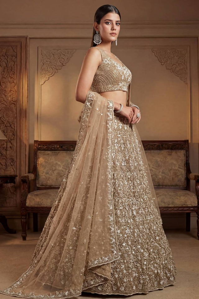 Gold Sequin with Embroidered Net Lehenga