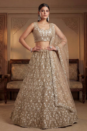 Gold Sequin with Embroidered Net Lehenga