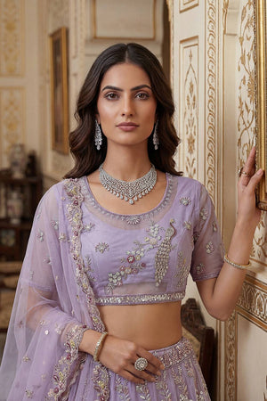 Lavender Sequin with Embroidered Net Lehenga