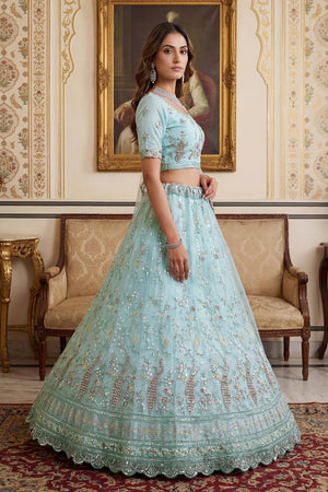 Blue Sequin with Embroidered Net Lehenga