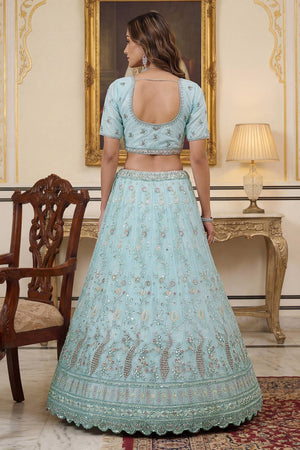 Blue Sequin with Embroidered Net Lehenga