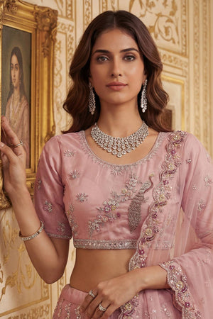 Peach Sequin with Embroidered Net Lehenga
