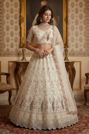 White Sequin with Embroidered Net Lehenga