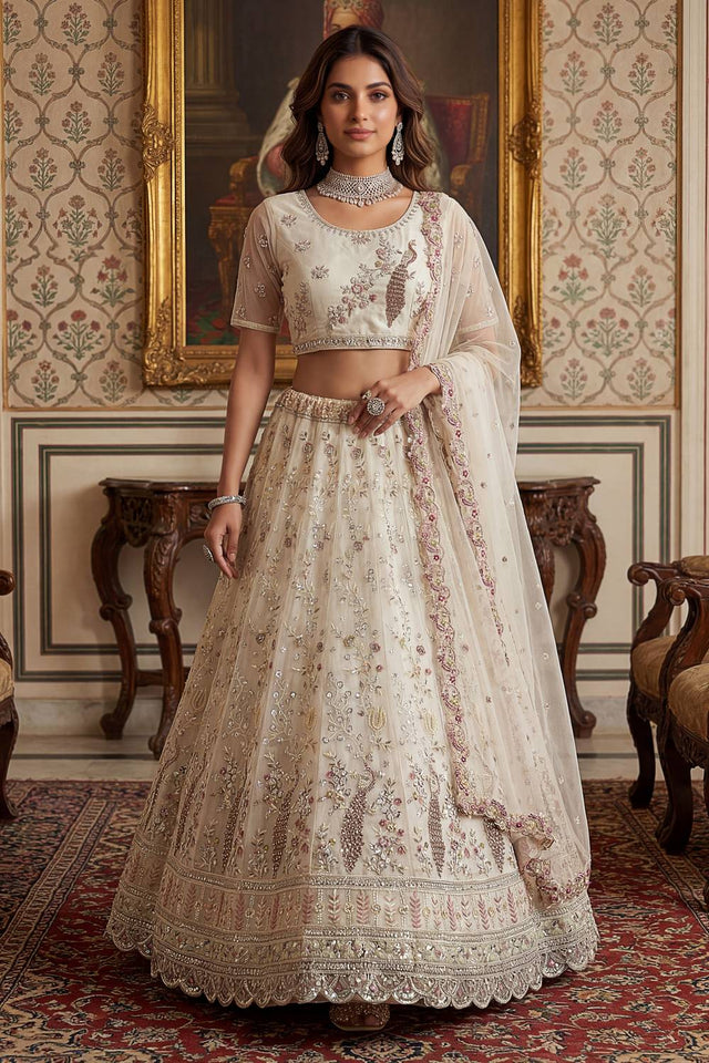 White Sequin with Embroidered Net Lehenga