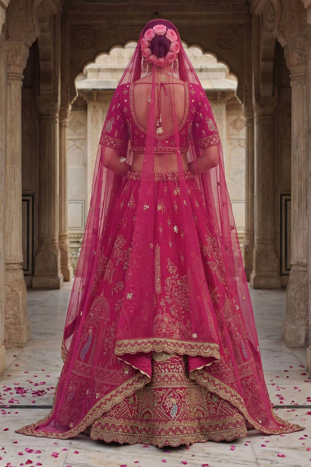 Pink Sequin with Embroidered Silk Lehenga