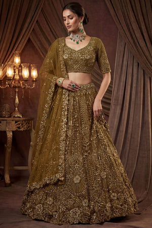 Mustard Sequin with Embroidered Satin Lehenga