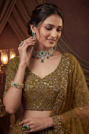 Mustard Sequin with Embroidered Satin Lehenga