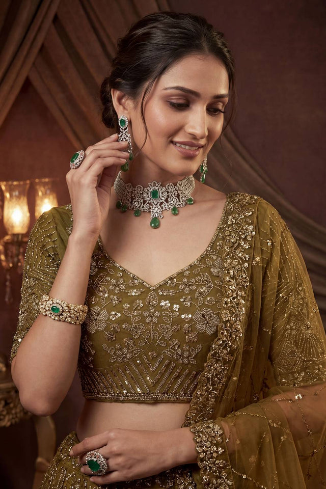 Mustard Sequin with Embroidered Satin Lehenga