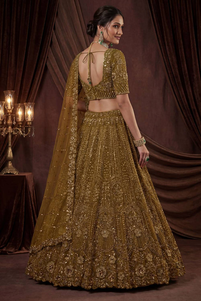 Mustard Sequin with Embroidered Satin Lehenga
