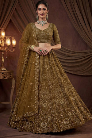 Mustard Sequin with Embroidered Satin Lehenga