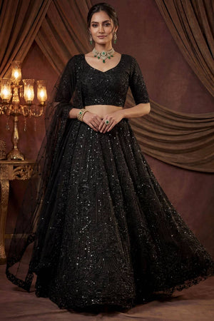 Black Sequin with Embroidered Satin Lehenga
