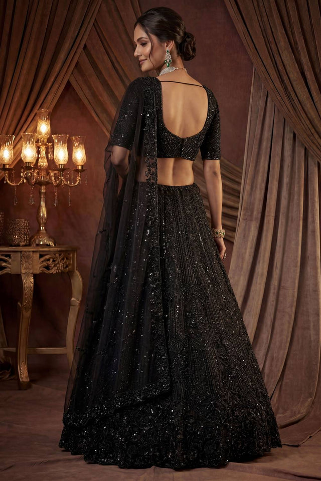 Black Sequin with Embroidered Satin Lehenga