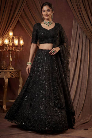 Black Sequin with Embroidered Satin Lehenga