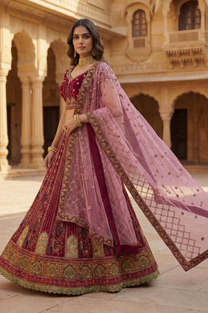 Pink Sequin with Embroidered Silk Lehenga