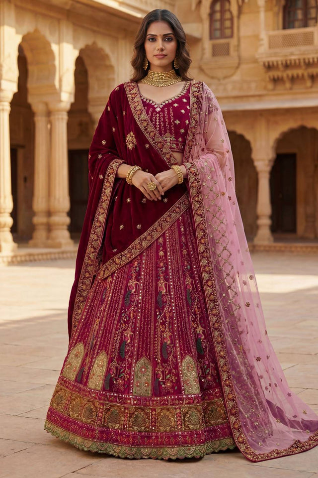 Pink Sequin with Embroidered Silk Lehenga